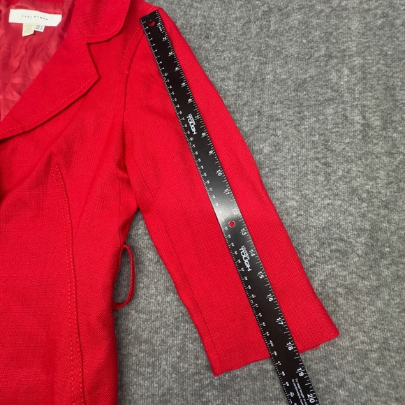 Zara Woman Red Textured 3/4 Sleeve‎ Blazer Jacket Button Front Peplum size 8 - Picture 6 of 9